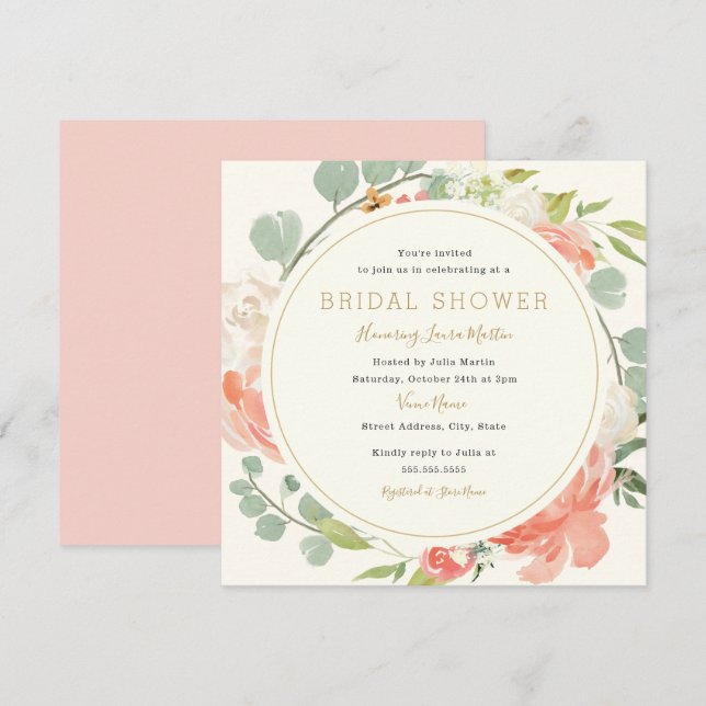 Invitation Carton d'invitation de douche de mariée florale de (Devant / Derrière)
