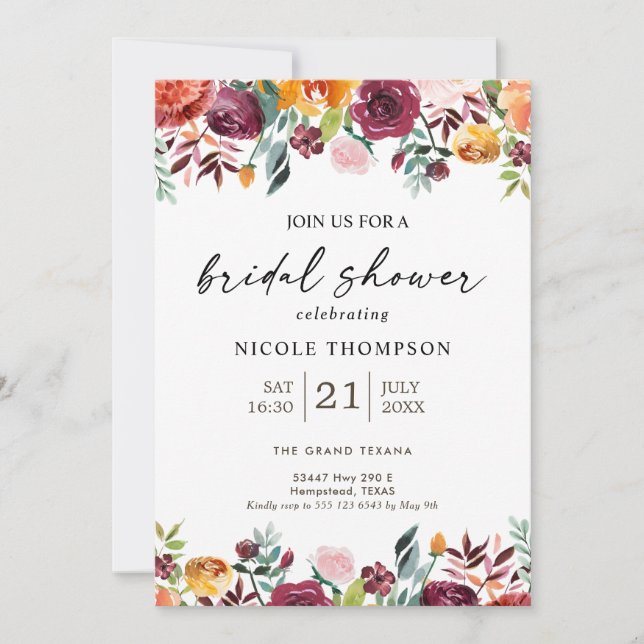 Invitation Carton d'invitation de douche de mariée florale Pa (Devant)
