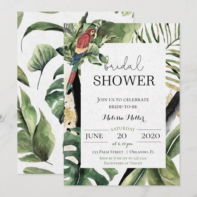 Invitation Carton d'invitation de douche de mariée Jungle de  (Devant / Derrière)