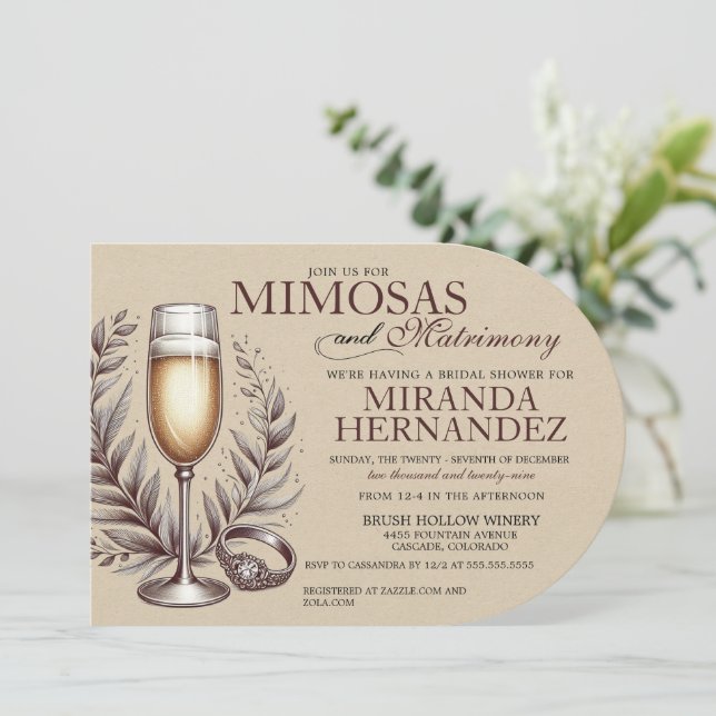 Invitation Carton d'invitation de douche de mariée Mimosas &  (Debout devant)