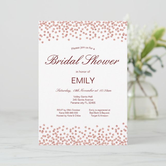 Invitation Carton d'invitation de douche de mariée or rose mo (Debout devant)