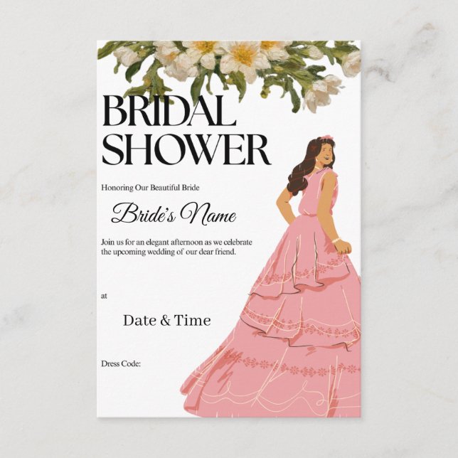 Invitation Carton d'invitation de douche de mariée Robe rose  (Devant)