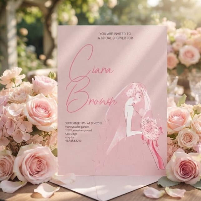 Invitation Carton d'invitation de douche de mariée rose pâle  (Créateur téléchargé)