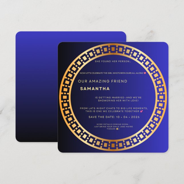 Invitation Carton d'invitation de douche de mariée Royal Blue (Devant / Derrière)