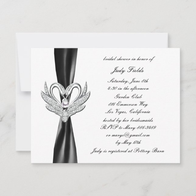 Invitation Carton d'invitation de douche de mariée Ruban Noir (Devant)