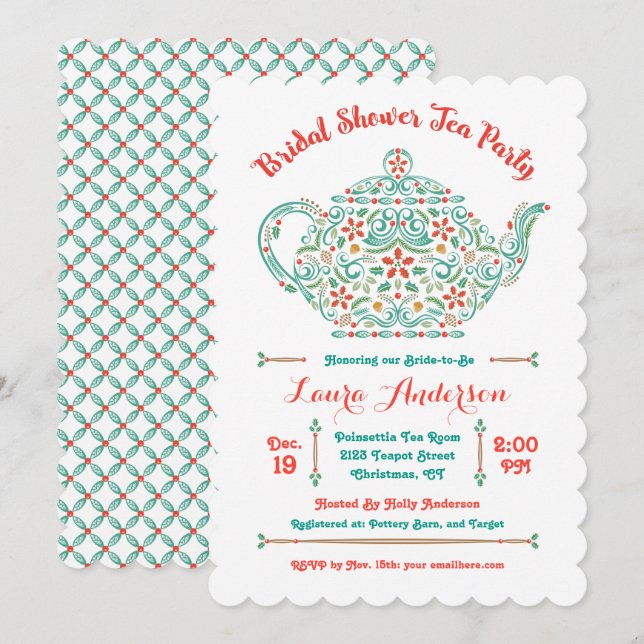 Invitation Carton d'invitation de douche de mariée Théière Ch (Devant / Derrière)