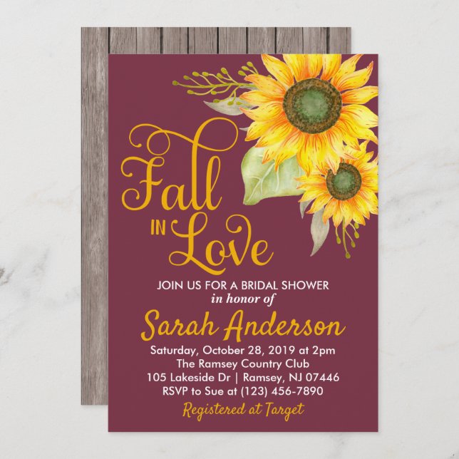 Invitation Carton d'invitation de douche de mariée - Tomber e (Devant / Derrière)