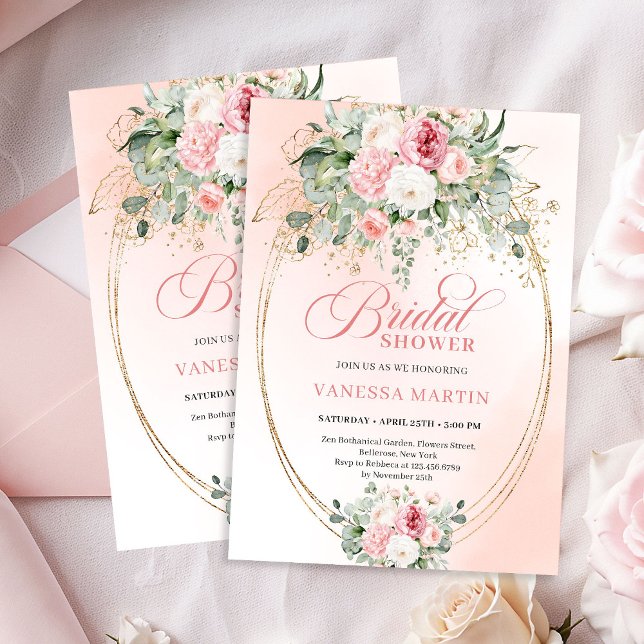 Invitation Carton d'invitation de douche nuptiale chic poussi (Chic Dusty Pink Floral Bridal Shower Invitation)