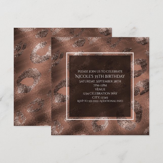 Invitation Carton d'invitation de fête à motif léopard bronze (Devant / Derrière)