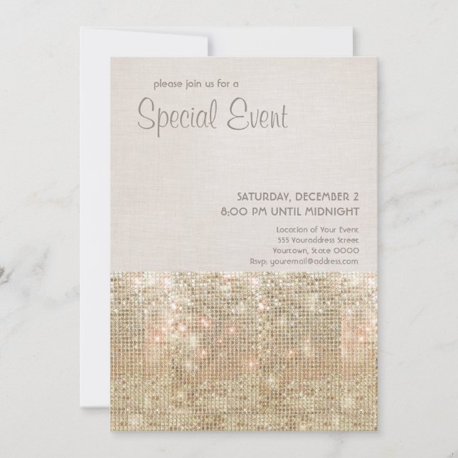 Invitation Carton d'invitation de fête à paillettes dorées br (Devant)