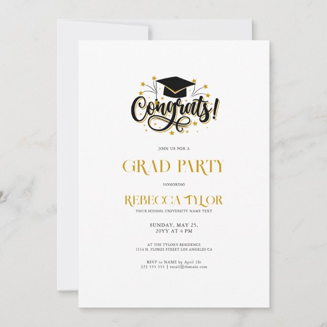 Invitation Carton d'invitation de fête avec chapeau gradué et (Devant)
