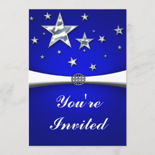 Invitation Carton d'invitation de fête bleu foncé aux étoiles