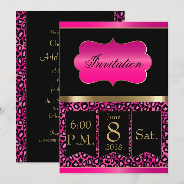 Invitation Carton d'invitation de fête Cool Hot Pink & Black  (Devant / Derrière)