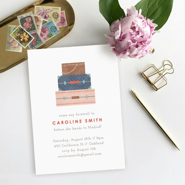 Invitation Carton d'invitation de fête d'adieu Bagages Rouge  (Créateur téléchargé)