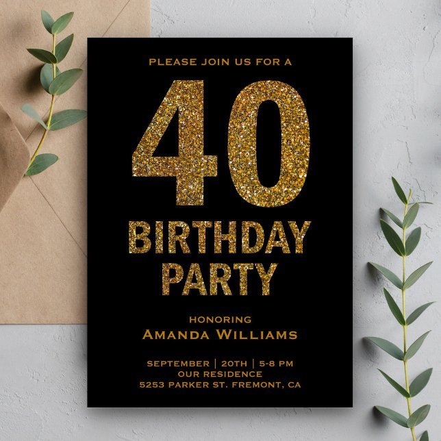 Invitation Carton d'invitation de fête d'anniversaire 40 ans  (Créateur téléchargé)