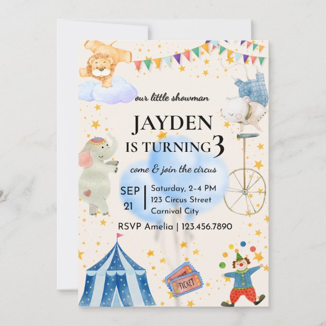 Invitation Carton d'invitation de fête d'anniversaire cirque  (Devant)