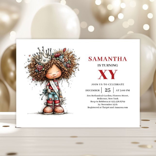 Invitation Carton d'invitation de fête d'anniversaire de fill (Whimsical Funny Girl Birthday Cartoon invitation)