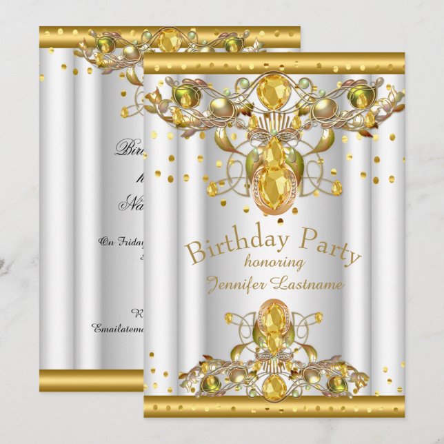 Invitation Carton d'invitation de fête d'anniversaire or blan (Devant / Derrière)