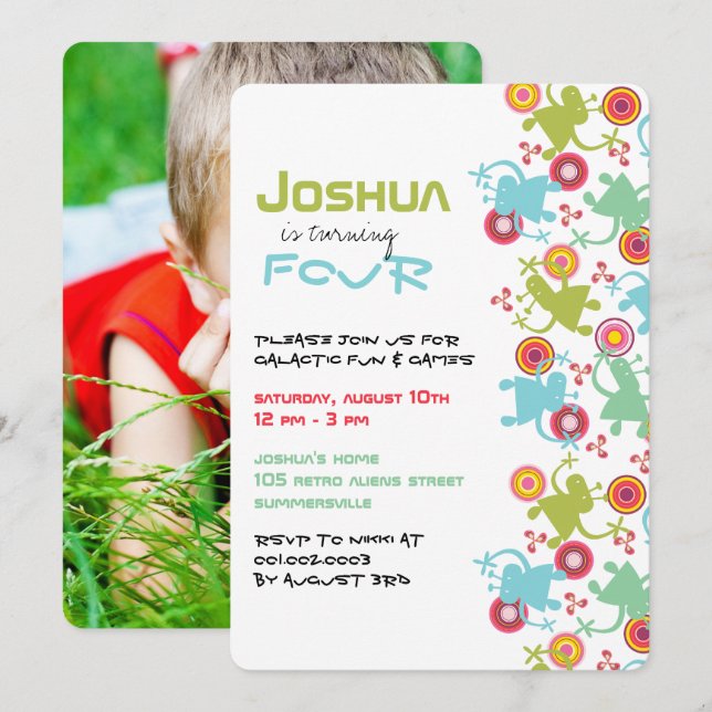 Invitation Carton d'invitation de fête d'anniversaire photo e (Devant / Derrière)