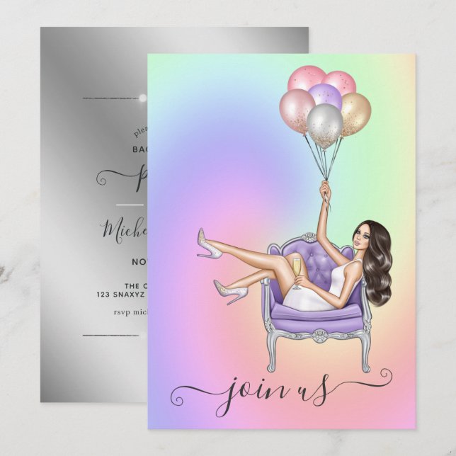 Invitation Carton d'invitation de fête de bachelorette de fas (Devant / Derrière)