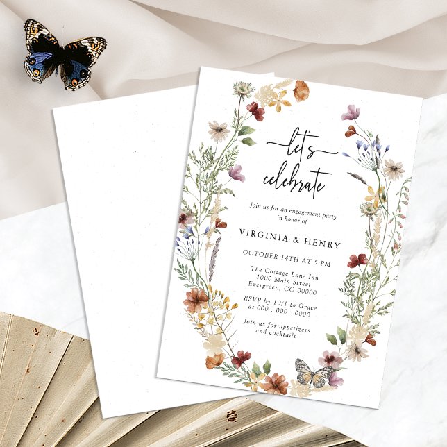 Invitation Carton d'invitation de fête de fiançailles Boho bl (White Floral Boho Engagement Party Invitation by Painted Paperie
)