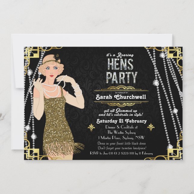 Invitation Carton d'invitation de fête de filles Great Gatsby (Devant)