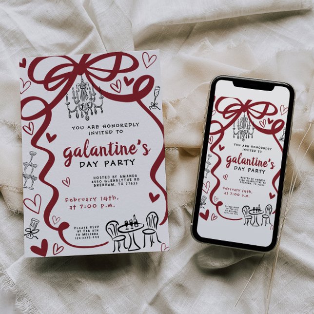 Invitation Carton d'invitation de fête de Galentines dessiné  (Créateur téléchargé)