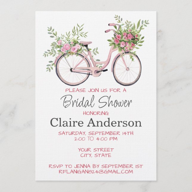 Invitation Carton d'invitation de Fête de Mariage à vélo flor (Devant)