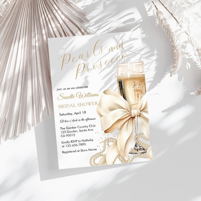 Invitation Carton d'invitation de Fête de Mariage au Perles & (Prosecco & Pearls Bridal Shower Invitation)