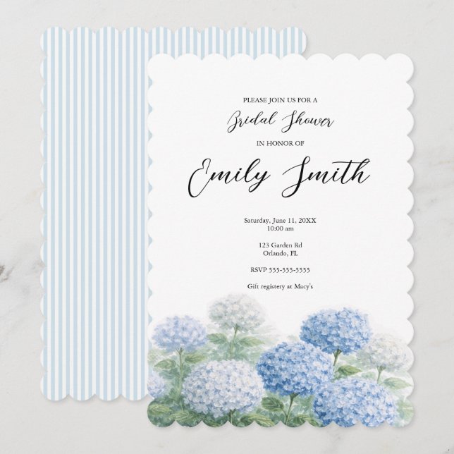 Invitation Carton d'invitation de Fête de Mariée Fleurs d'Hyd (Devant / Derrière)