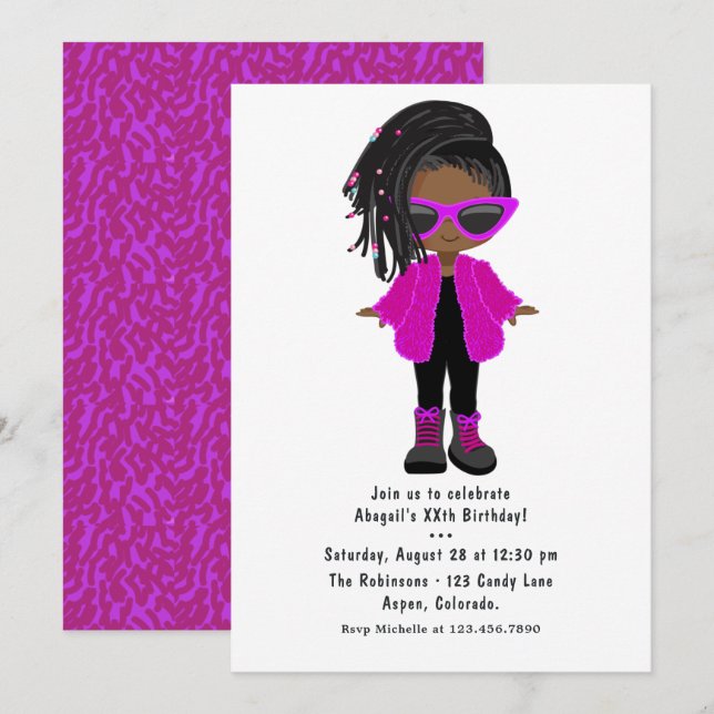 Invitation Carton d'invitation de fête de mode rose vif pour  (Devant / Derrière)