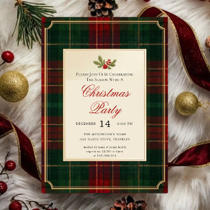 Invitation Carton d'invitation de fête de Noël à tartan vert 
