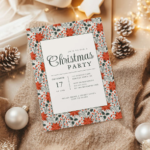 Invitation Carton d'invitation de fête de Noël au poinsettia