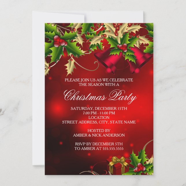 Invitation Carton d'invitation de fête de Noël aux feuilles d (Devant)