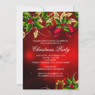 Invitation Carton d'invitation de fête de Noël aux feuilles d