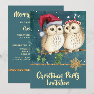 Invitation Carton d'invitation de fête de Noël aux hiboux ble