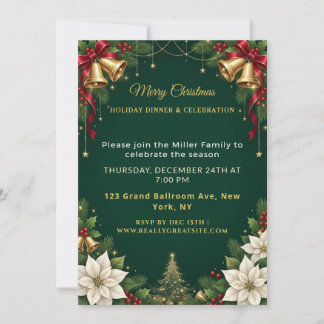 Invitation Carton d'invitation de fête de Noël Cloches d'Or V