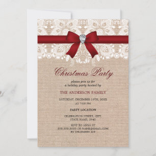 Invitation Carton d'invitation de fête de Noël en dentelle et