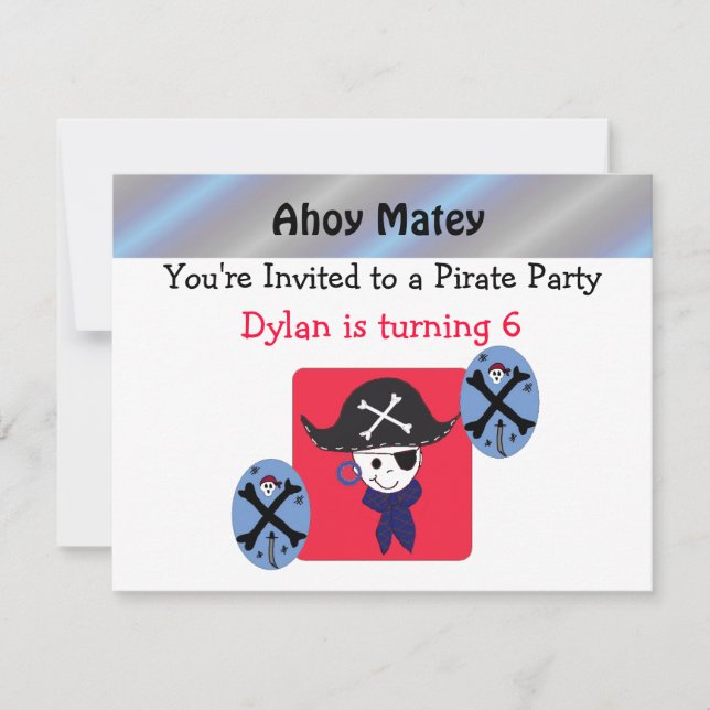 Invitation Carton d'invitation de fête de pirate mignon (Devant)