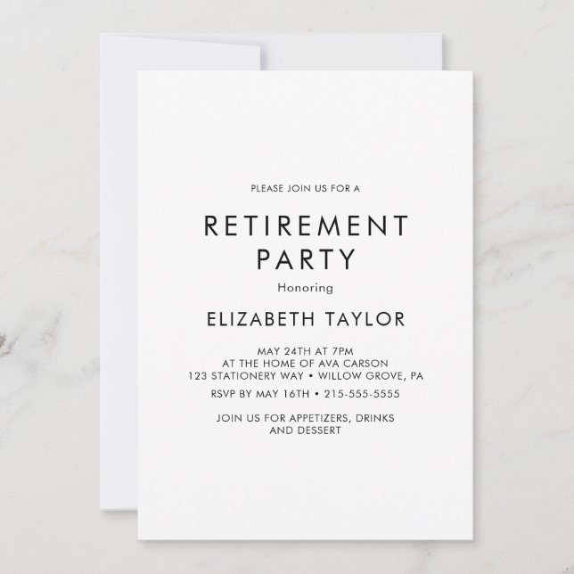 Invitation Carton d'invitation de fête de retraite à typograp (Devant)