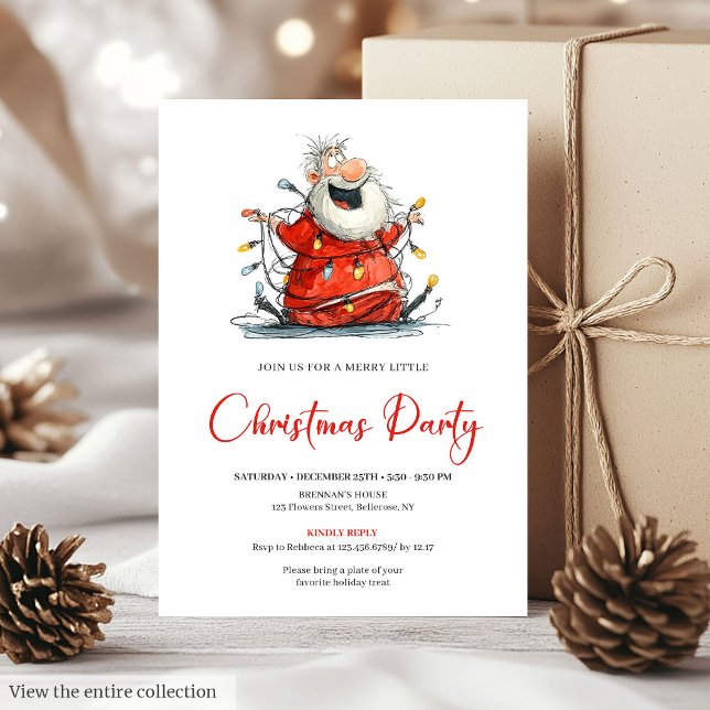 Invitation Carton d'invitation de fête de vacances de Noël à  (Quirky Santa Watercolor Holiday Party Invitation Design

)