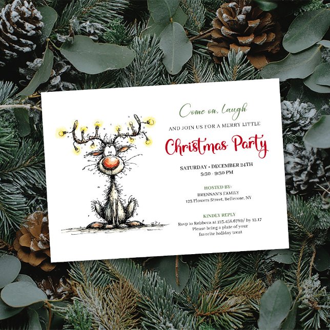 Invitation Carton d'invitation de fête de vacances de renne d (Funny Reindeer Cartoon Holiday Party Invitation)