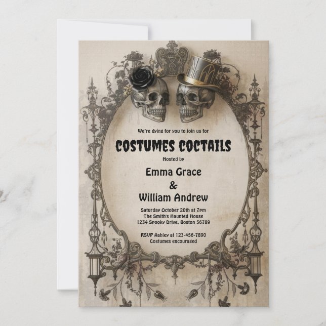 Invitation Carton d'invitation de fête d'Halloween crâne goth (Devant)