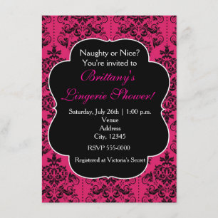 Invitation Carton d'invitation de fête en damas rose et noir