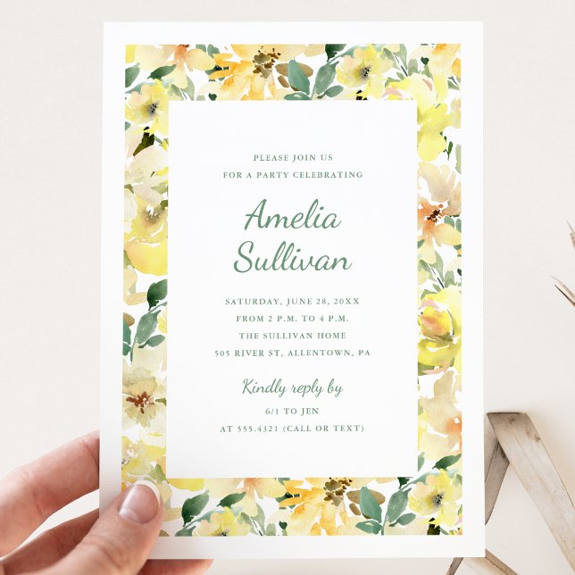 Invitation Carton d'invitation de fête florale à l'aquarelle  (Créateur téléchargé)