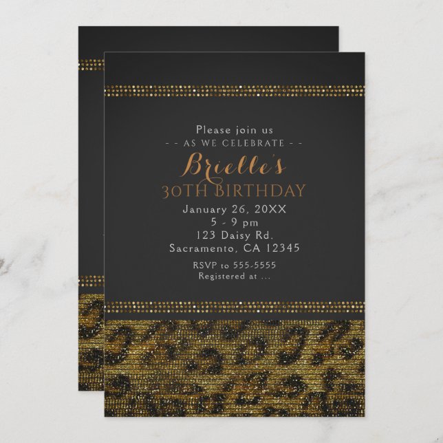 Invitation Carton d'invitation de fête Glam Chic à paillettes (Devant / Derrière)