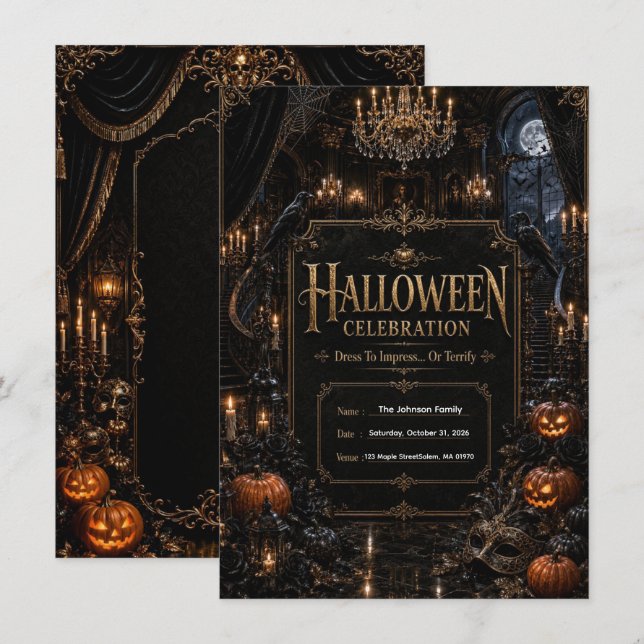 Invitation Carton d'invitation de fête Halloween gothique de  (Devant / Derrière)