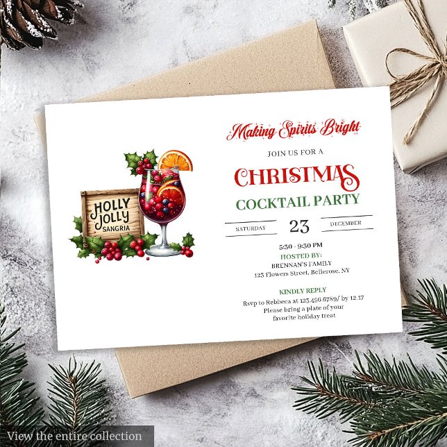 Invitation Carton d'invitation de fête imprimable pour cockta (Playful Christmas Cocktails Printable Party Invite)
