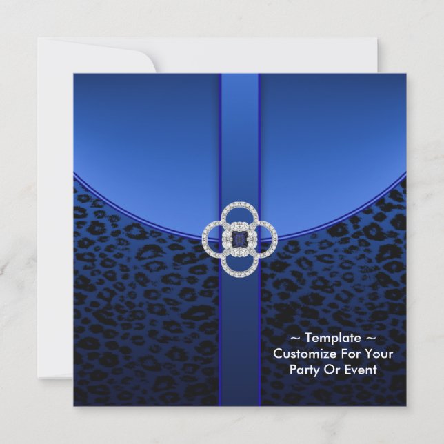 Invitation Carton d'invitation de fête royale bleu léopard (Devant)