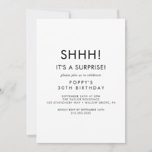Invitation Carton d'invitation de fête surprise avec typograp